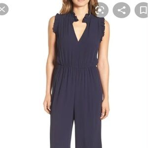 Leith Navy Sleeveless V Neck Jumpsuit Medium